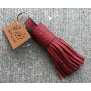 Floche sleutelhanger handgemaakt - 100% Leder Rood / blauw L - 12cm