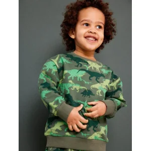 Name it Jongens Kinderkleding Groene Sweater Dino's Telle Duck Green