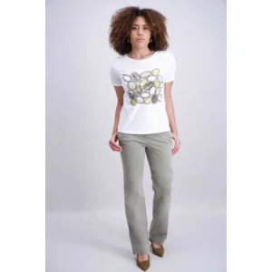 Signe Nature T-Shirt: Wit met kaki motief ( Signe.1375 )