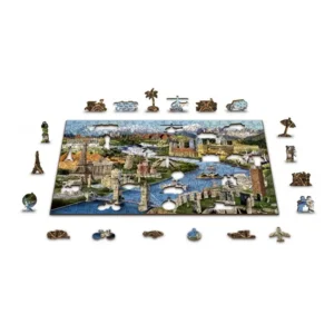 2 in 1 Puzzel - World Landmarks - met figuurtjes - Wooden City