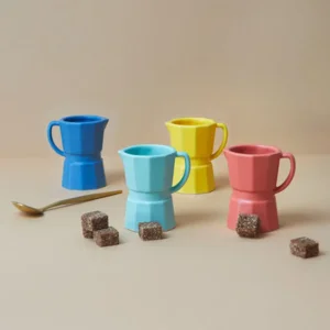 Balvi Espresso Kopjes Tassen Set Moka Kleuren Keramiek 4 stuks