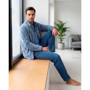 Egatex ( Soy ) Kamerjas Heren: Blauw, Fleece warm, kort model, met rits ( EGA.547 )