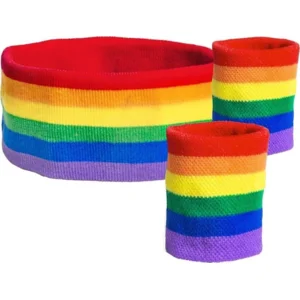 Zweetband set Regenboog voor volwassenen - set bevat 3 stuks - 2 polsbanden en 1 hoofdband