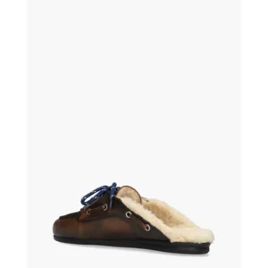 Posa Boat Loafer Mule Fur Donkerbruin Damesslippers