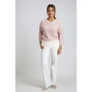 Signe Nature dames pull: Ecru/ Rose, 3/4 mouw ( SIGNE.1354 )
