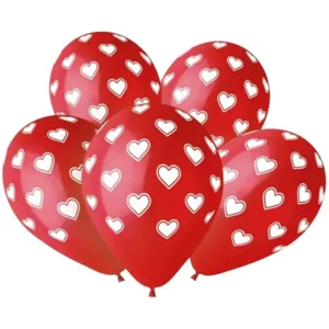 Ballonnen - Rood - Witte hartjes - 33cm - 50st.