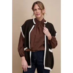 Signe Nature Dames Gilet: Bruin afgewerkt met beige ( Signe.1391 )