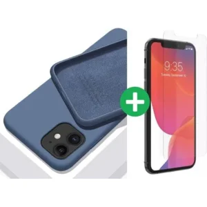 iPhone case/hoesje silicone  + 1x screenprotector glas Blauw iPhone 11