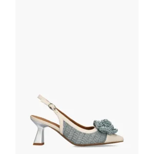 Di Lauro Deriva Beige/Blauw Dames Slingbacks