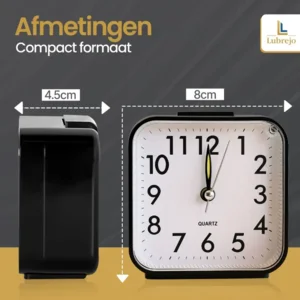 LUBREJO® Traditionele Analoog Wekker Pro - Zonder Tikgeluid - Opbouwend Alarmsignaal - Eenvoudige Bediening - Senioren - Zwart - Voor de Slaapkamer
