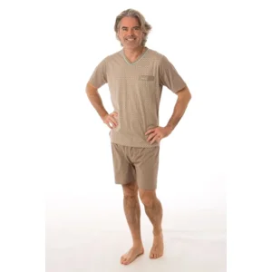 Perlina Heren Pyjama: Balder B, Licht bruin, Korte mouw ( LINA.133 )