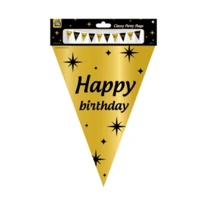 Vlaggenlijn - Happy birthday - Goud, zwart - 10m