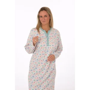 Perlina Pyjama Dames: Jolien A, Gemoltoneerd, Opal tot 4XL, lengte 115cm ( LINA.86 )