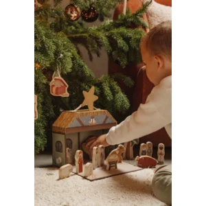 Speelkoffer- Kerststal - Met 14 houten figuren - 25x11x18cm