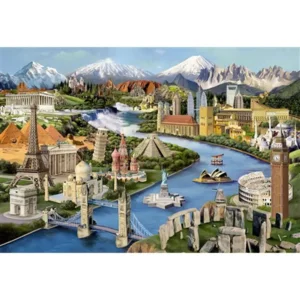 2 in 1 Puzzel - World Landmarks - met figuurtjes - Wooden City