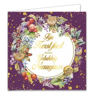 Kaarten - Kerst - Janneke Brinkman - Bloemenkrans amaryllis & bloemenkrans paars - 10st.