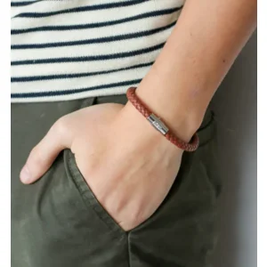 bruin leren heren armband -incl. graveren