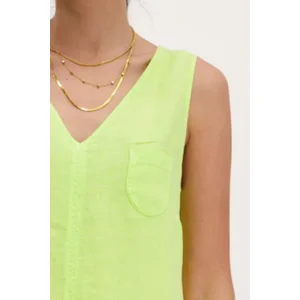 Signe Nature Kleed: Linnen, Lime kleur, Zonder mouwen ( Signe.1300 )