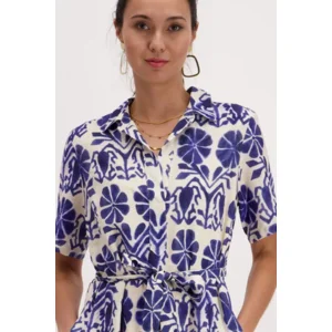 Signe Nature kleed: Ecru / Blauw, met kol ( Signe.1298 )