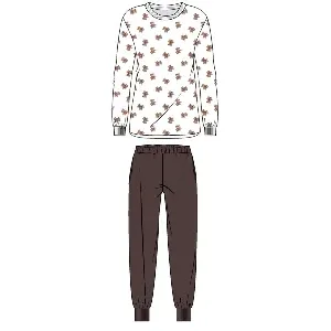 Ringella Pyjama Dames: Ecru / bruin, Beertjes ( RIN.638 )