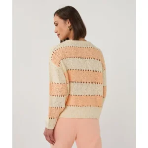 Esqualo Dames pull: Ecru / Belini, Ajour brei, lange mouwen ( ESQ.326 )