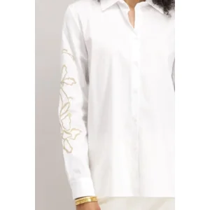 Signe Nature dames bloes: wit, broderie op de arm ( Signe.1334 )