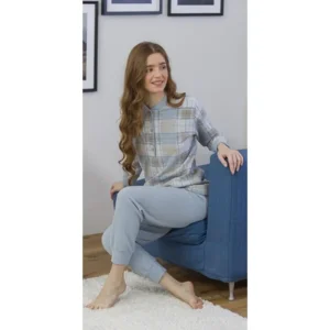 Gary Pyjama dames: Punto Milano, Bottoni ( blauw ), extra warm ( GARY.131)