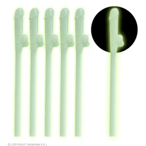 Glow In The Dark Penis rietjes - 6 stuks   |  Herbruikbare Piemel rietjes