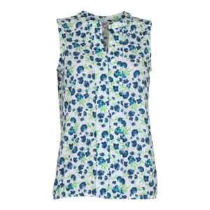 She Goes LaLa  Dames Mouwloze Bloes: Blauw gebloemd ( SHE.22 )