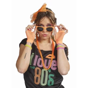 Neon Oranje Accessoireset voor Dames – Bril, Diadeem, Oorbellen, Ketting & Handschoenen – Festival - Copy - Copy