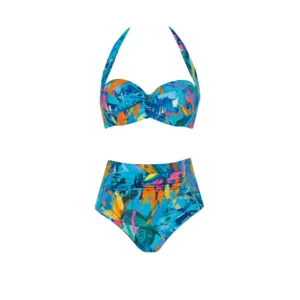 Sunflair Bikini: Blauw geprint, Halter model, Hoge taille slip ( SUNF.166 )
