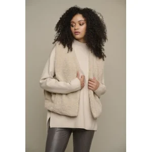 Rino & Pelle Bodywarmer: teddy stof Stone kleur, Jamila ( RINO.23 )