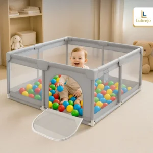 LUBREJO® Grondbox - Speelbox - Playpen - Kinderbox - Baby box - Veilige kinderbox met Zachte Vloer - Grijs - Inclusief 50 Speelballen - 120x120cm