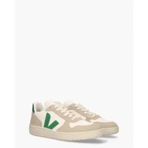 Veja V-10 Chromefree Leather Wit/Groen/Beige Herensneakers