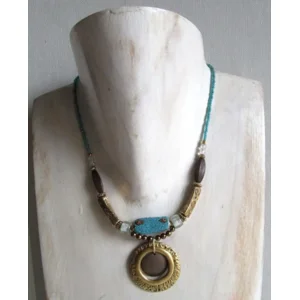 Fantasiejuweel ketting Turquoise/bruin