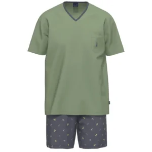 Ammann Heren Pyjama: Korte mouw / geprinte short, Groen, 100% Katoen ( AMM.463 )