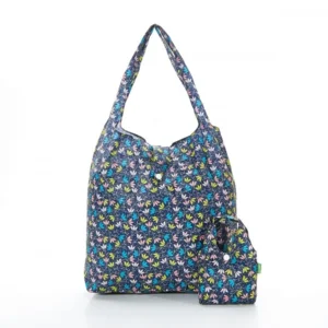 Shopper tas bloem donkerblauw gerecycleerde nylon