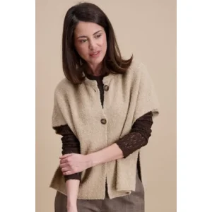 Signe Nature Dames Gilet: Beige, met knopen, mouwloos  ( Signe.1396 )