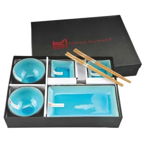 Koffer Sushi Servies – 8-delig van 2 borden schaaltjes kommen met chopsticks Turquoise van Tokyo Design Studio