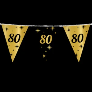 Vlaggenlijn - 80 jaar - Goud, zwart - 10m