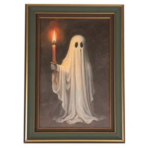 Deco Kader Spook met Verlichte Kaars 25 x 35 cm – Luxe Halloween Decoratie