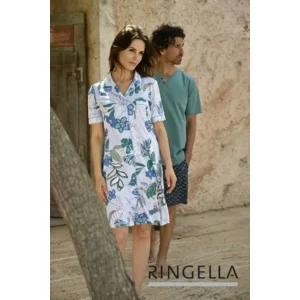 Ringella Dames nachthemd: Blauw geprint, Doorknoop model, Tencel ( RIN.508 )