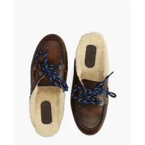 Posa Boat Loafer Mule Fur Donkerbruin Damesslippers