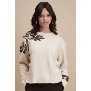 Signe Nature Dames trui: Beige met bruine bedrukking ( Signe.1399 )