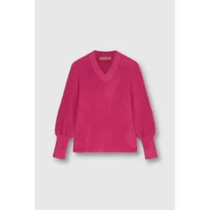 Rino & Pell Dames Trui: Kaiya, Fushia, V hals, ultra Zacht, ( RIN.455)
