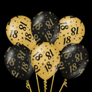 Ballonnen - 18 Jaar - Goud, zwart - 30cm - 6st.