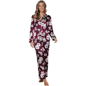 Pastunette Dames pyjama: Bordeaux, Satijn, doorknoop model ( PAS.124 )