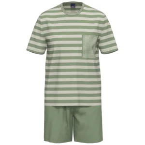 Ammann Heren Pyjama: Korte mouw / short, Groen gestreept, Light cotton ( AMM.465 )