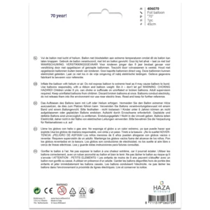 Folieballon - 70 jaar - Cijfers - 45cm - zonder vulling