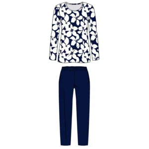 Ringella Bloomy Pyjama Dames: Blauw / Wit, katoen ( RIN.639 )